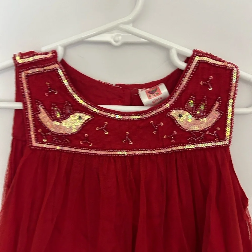 April Cornell Red Kids Dress with Gold Embroidery